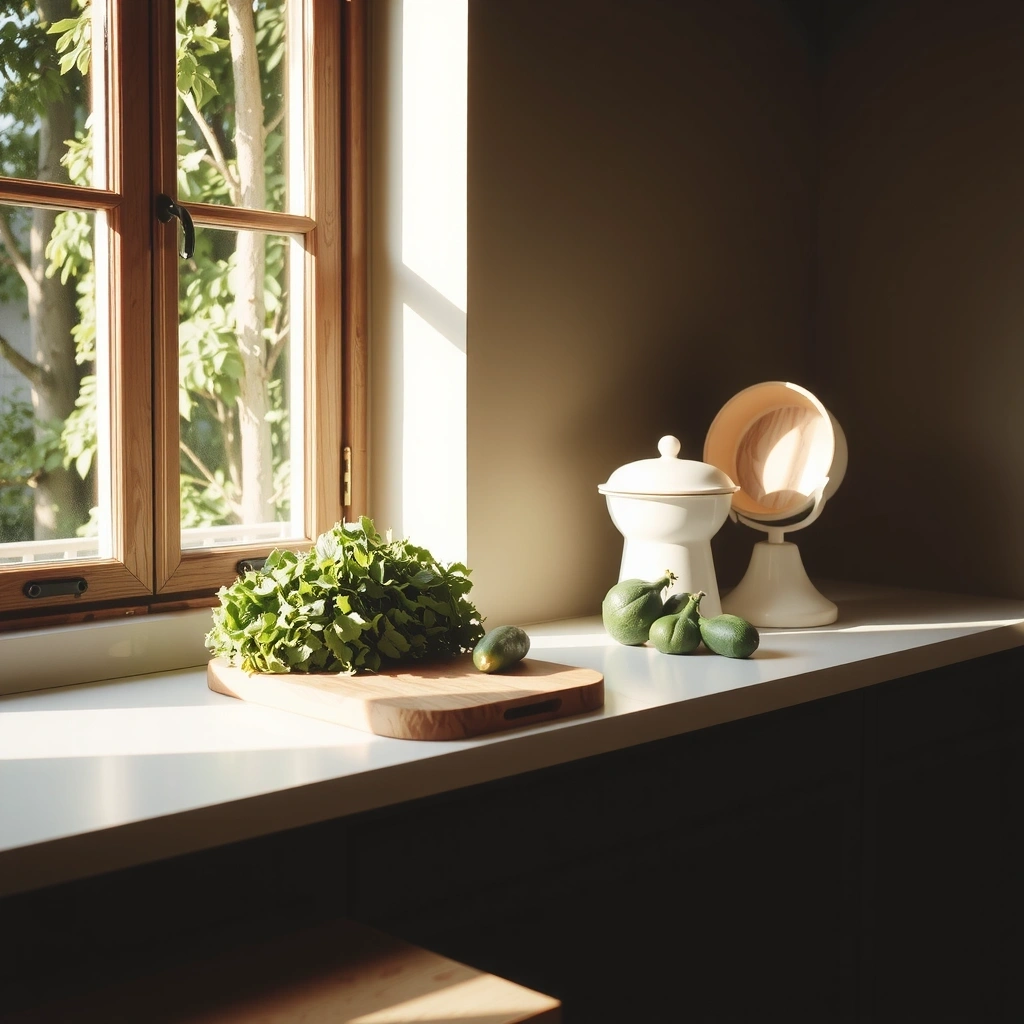 ครัวเล็กๆ ยามเช้าพร้อมผักสด